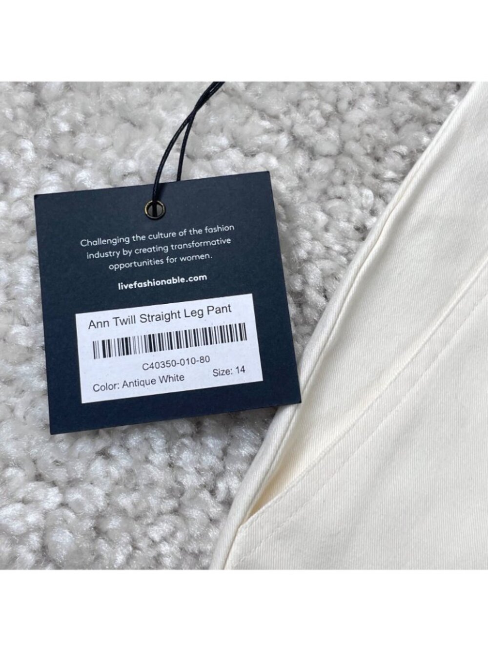 Able Ann Twill Straight Leg Pant Antique White Womens 14 NEW - Picture 5 of 10